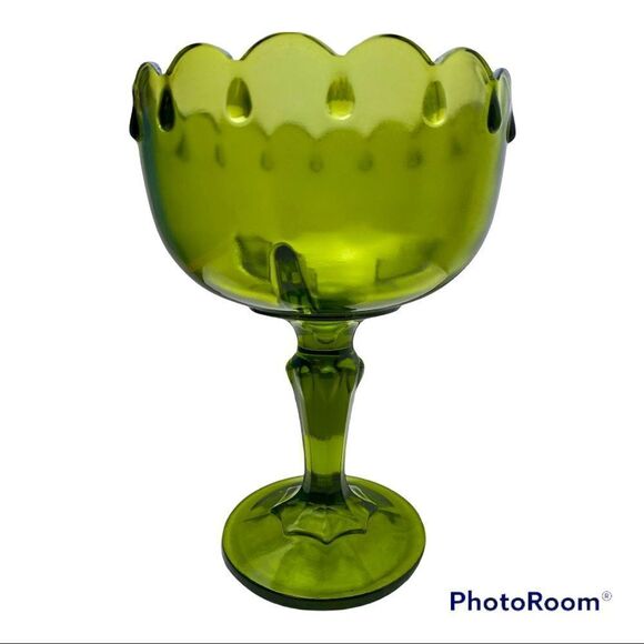 Vintage Indiana Glass Scalloped Teardrop Compote- GREEN - Picture 1 of 7